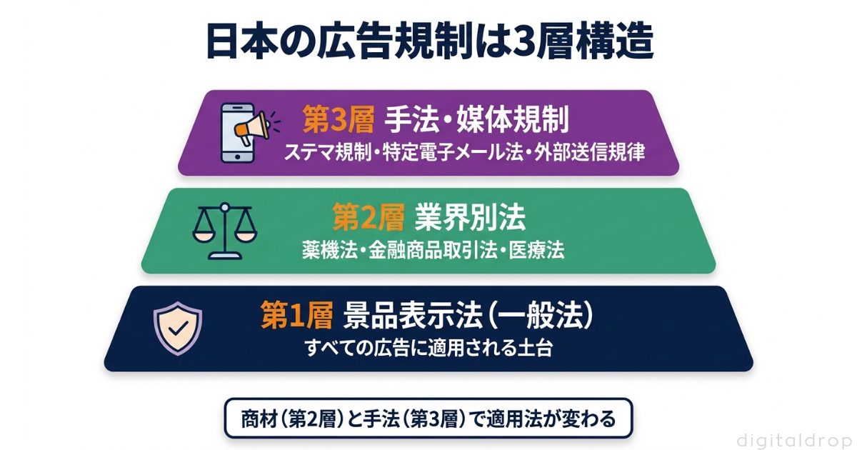 結論:日本の広告規制は「3層構造」で押さえる