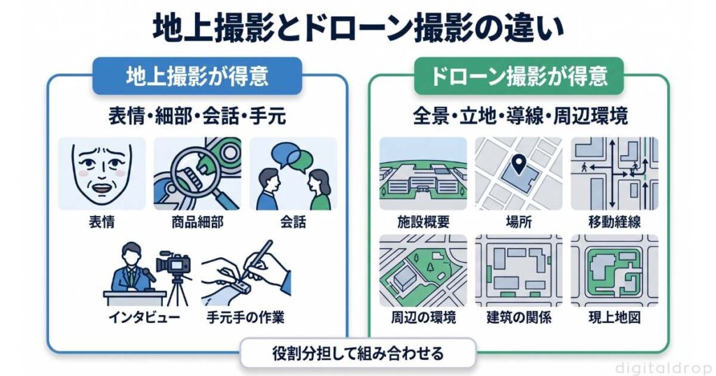 地上撮影とドローン撮影の違い